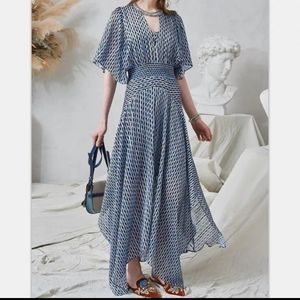 MAJE NWT Lurex Blue Flowy Maxi Dress